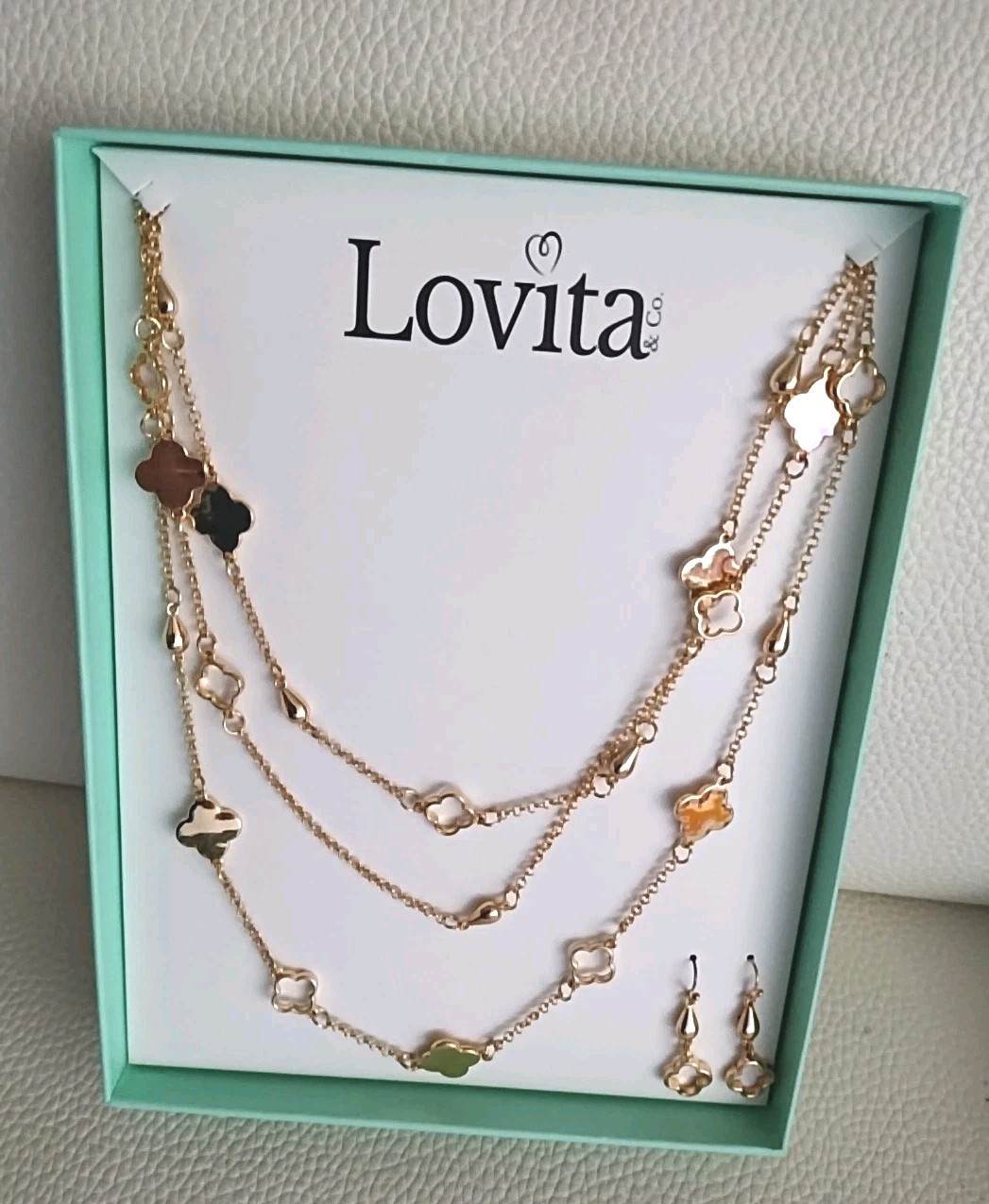 Lovita & Co 18″ Gold-Tone Layered With Accent Statement Necklace+Earrings Gift