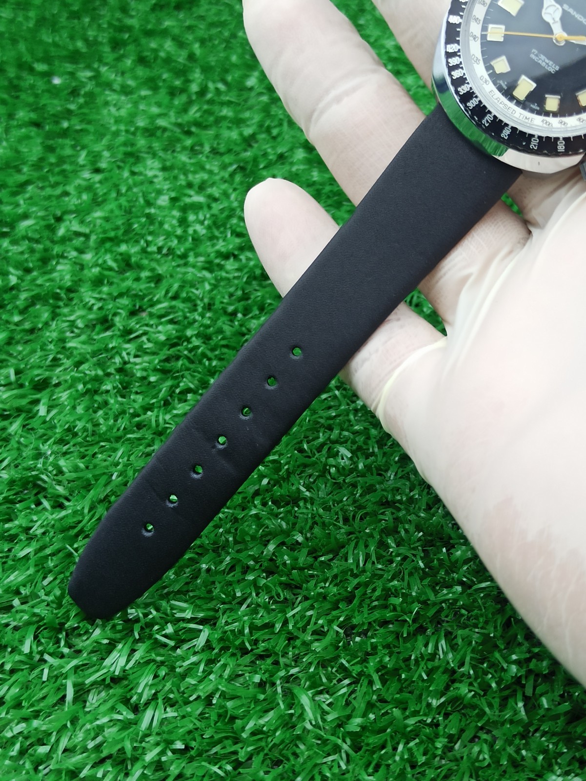 HYPER-RARE SANDOZ JUMBO DIVER BLACK WATCH MECHANICAL SWISS 1970s