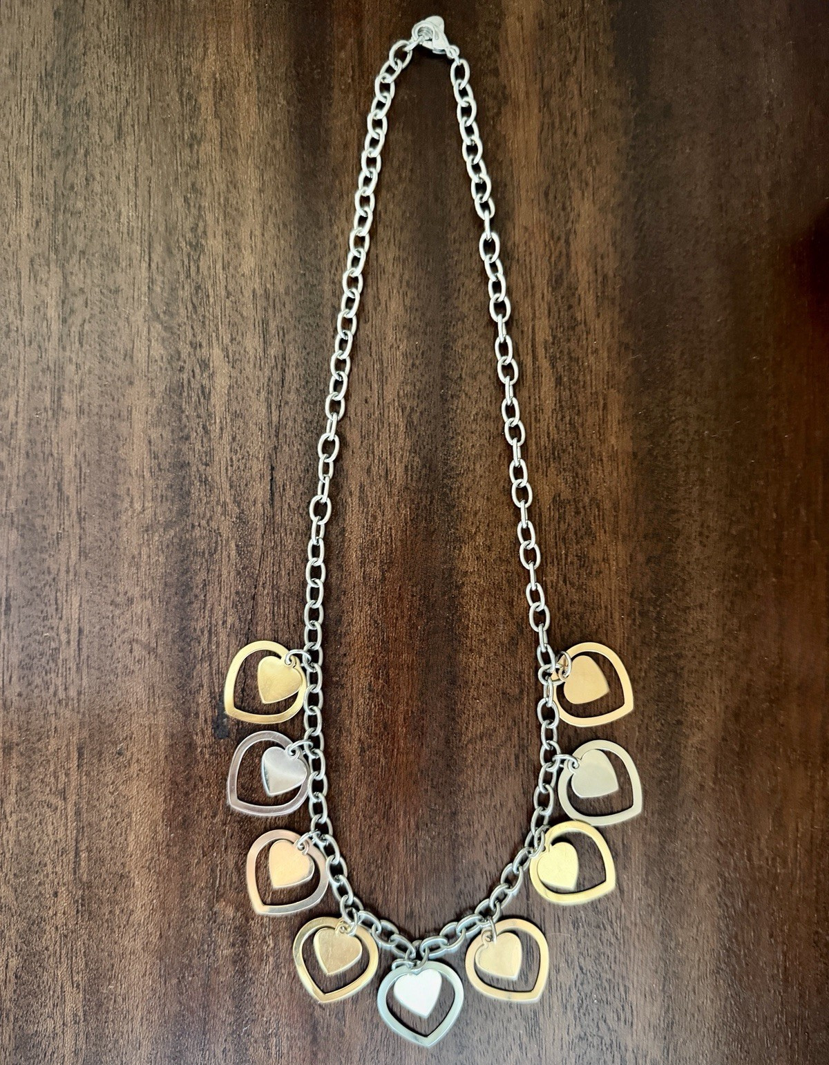 Mixed Metals Heart Charm Necklace Copper Gold Milor Stainless Steel by Design