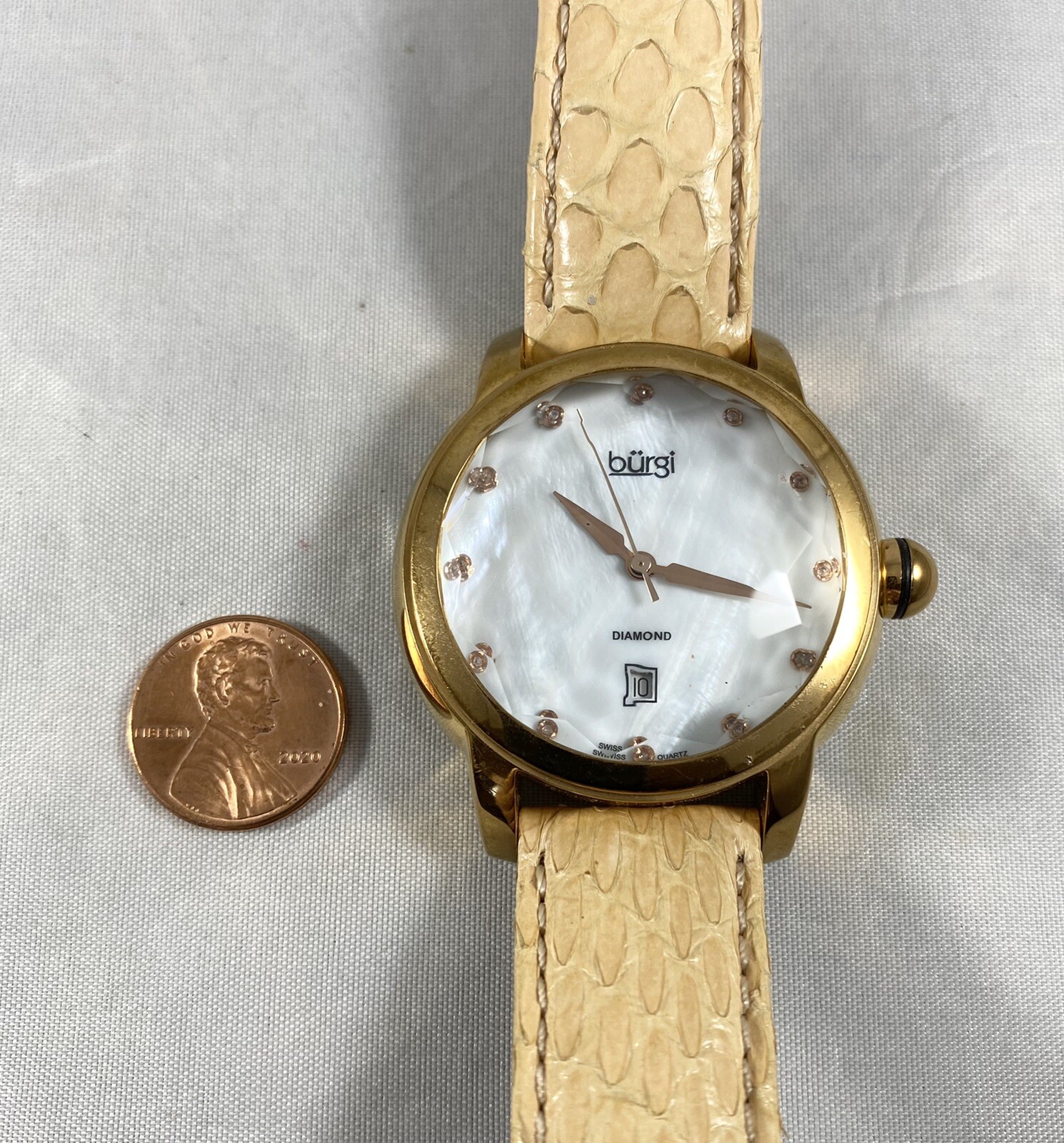 BURGI Women’s Genuine Snake Diamond Swiss Movement Watch Beveled Crystal