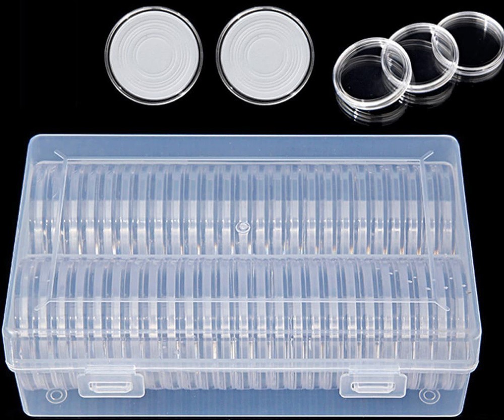 50PCS*40.6mm Coin Capsules Round Plastic Coin Holder White gaskets with Case Box