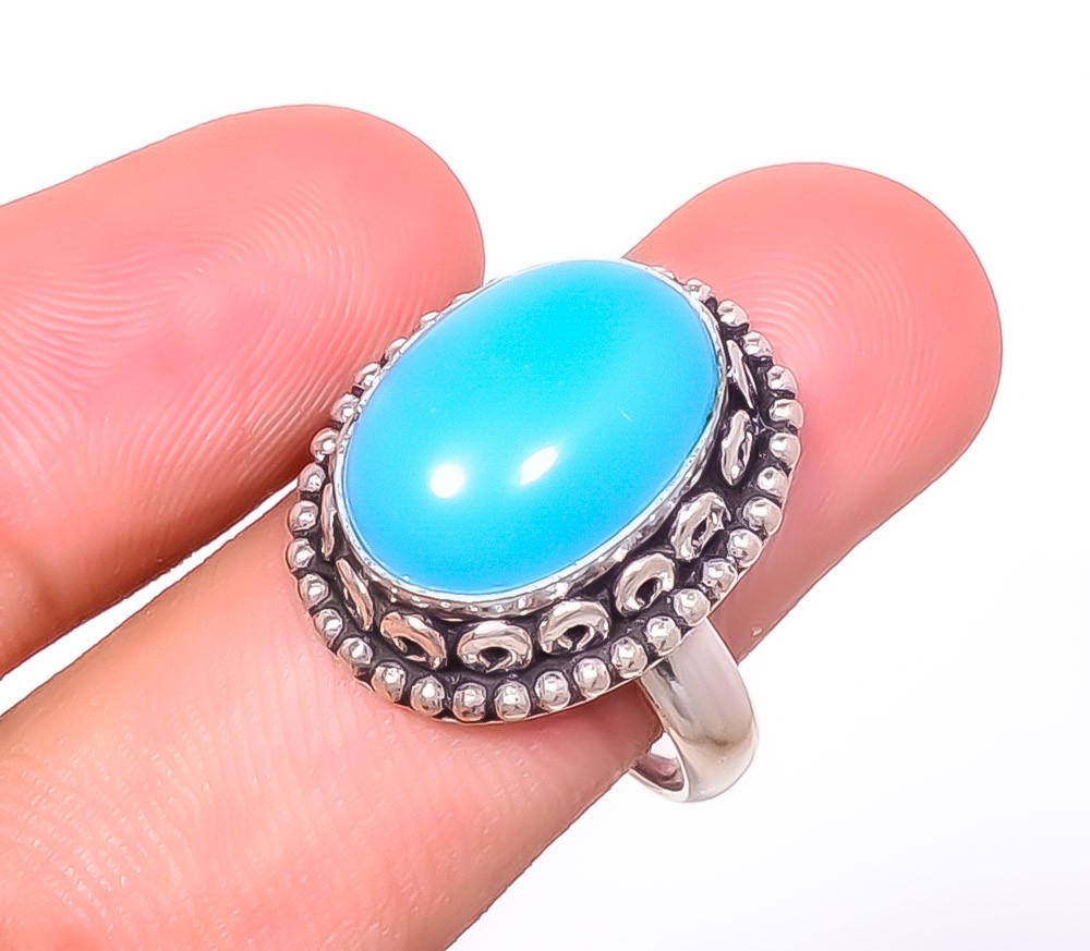 Blue Chalcedony Gemstone 925 Silver Plated Ring s.10 TR87-377
