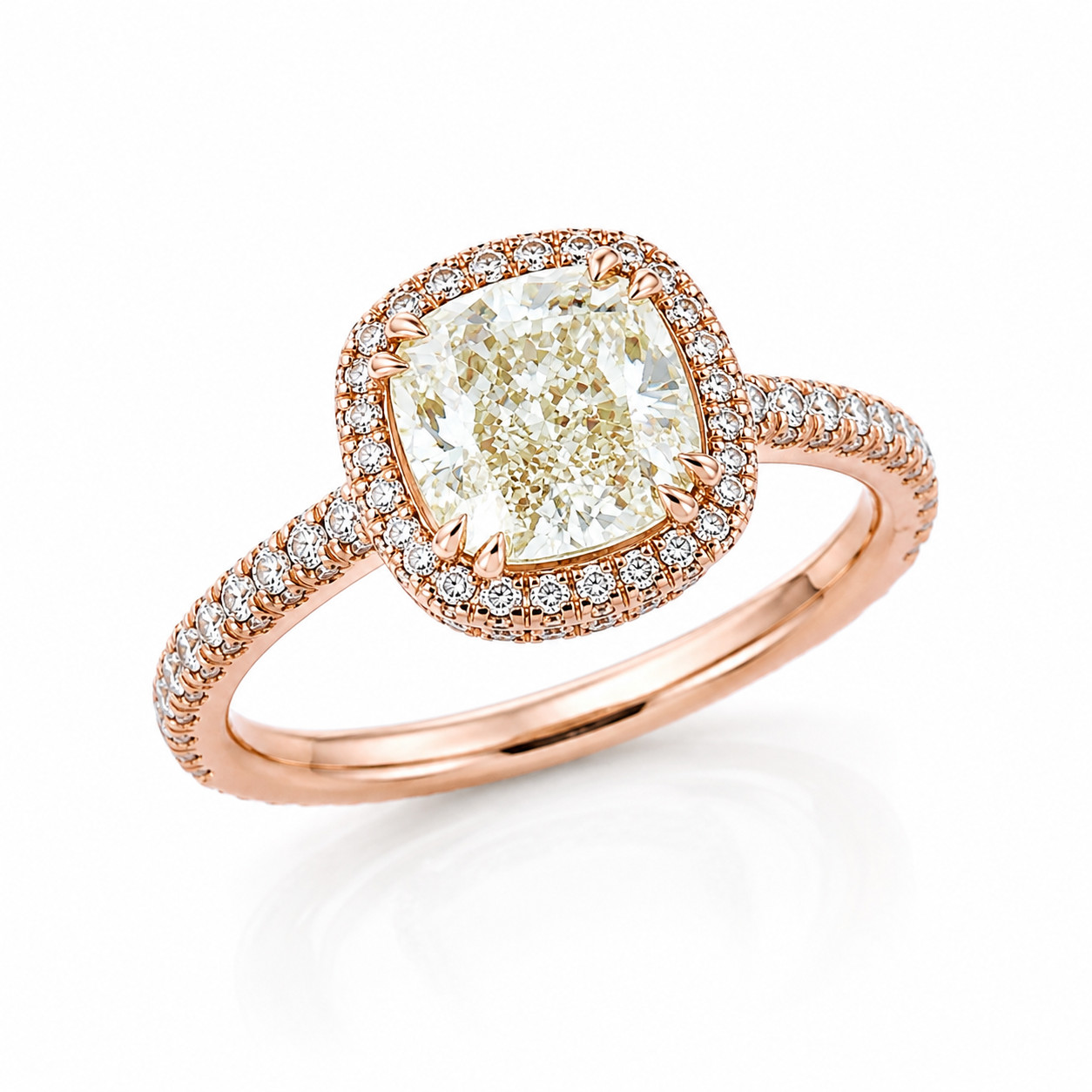 4.90ct Natural Cushion Diamond Halo Ring 18K Rose Gold