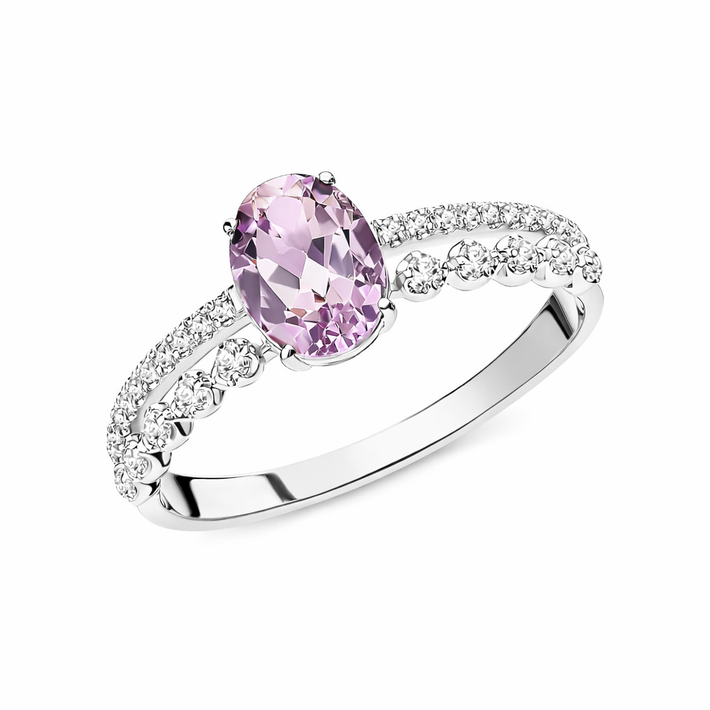 925 Sterling Silver Pink Amethyst or Green Amethyst Moissanite Classic Ring