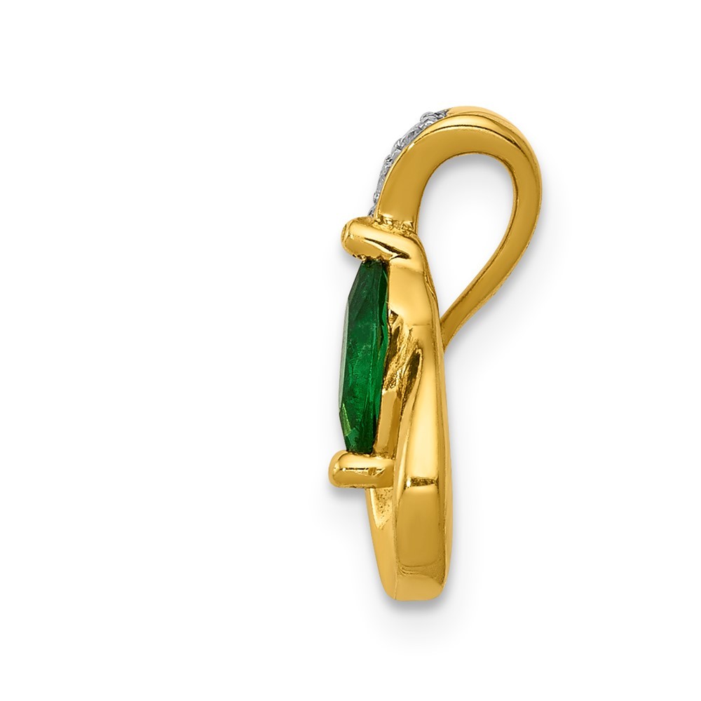 14k Yellow Gold 0.27 Ct Teardrop Diamond Emerald Pendant 0.9g for Mom