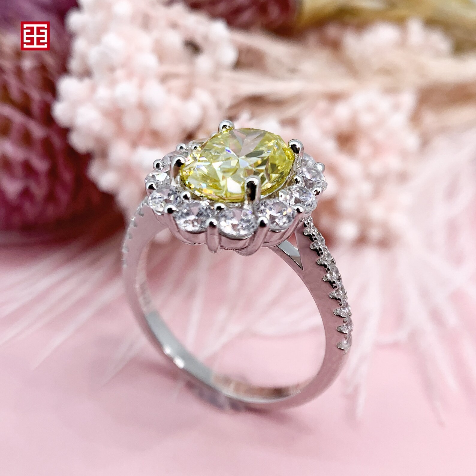 4.00 Ct Oval Cut Yellow Sapphire Diamond Engagement Ring 14K Solid White Gold 7