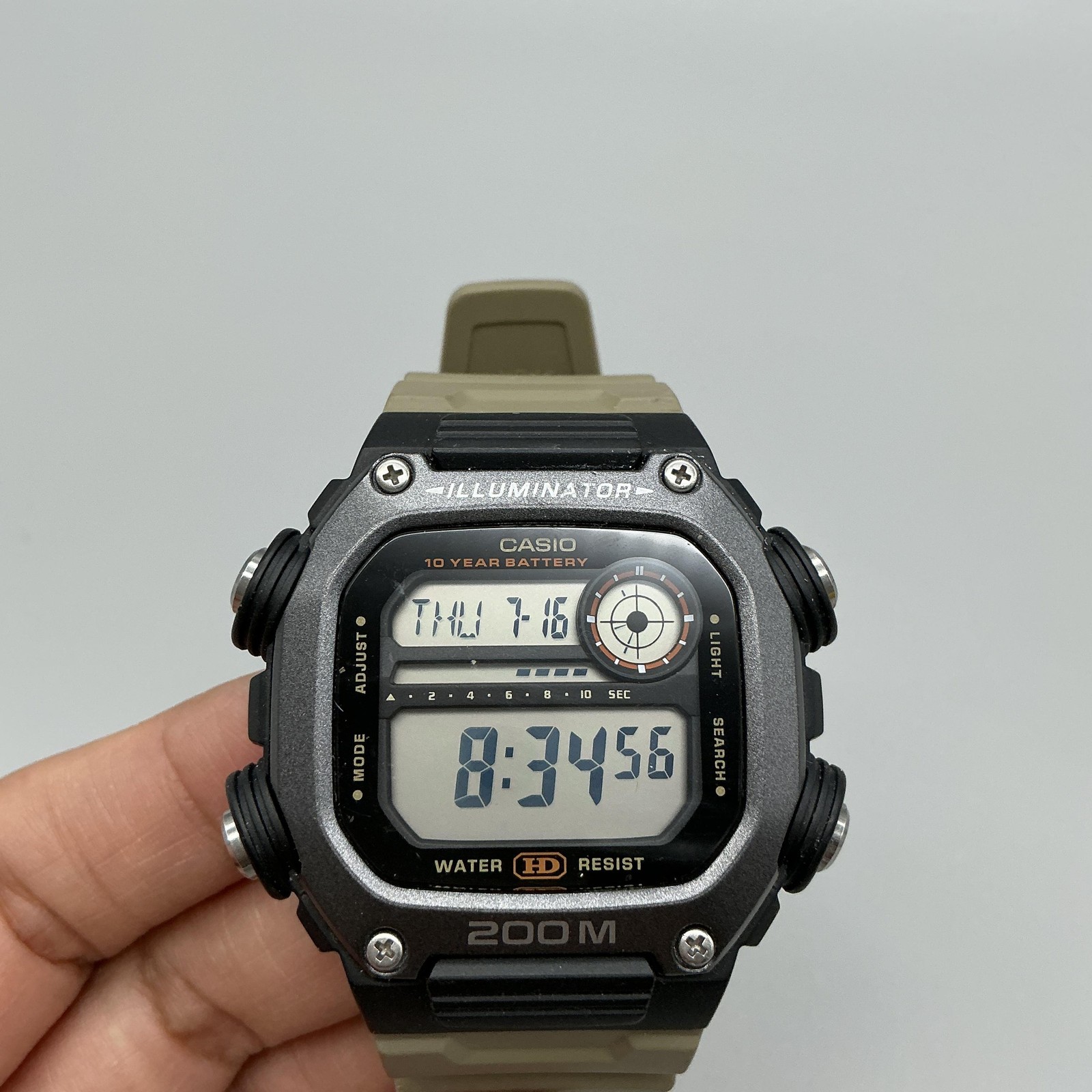 Casio DW-291H Mens Watch 46mm Digital Black Case Beige Strap 200M WR Day Date