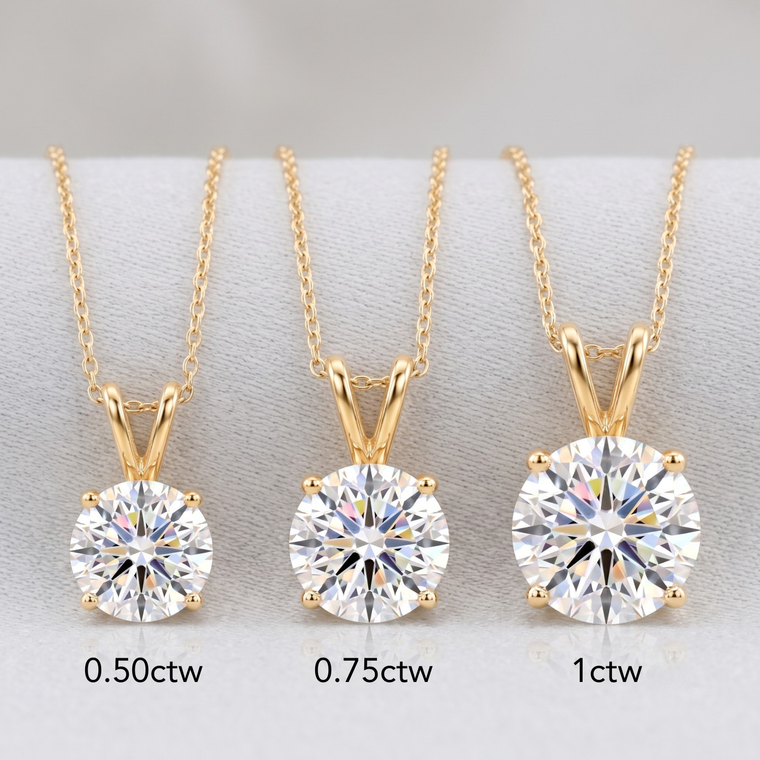 14K Yellow Gold F VS Solitaire Round Diamond Pendant Necklace .50ct-1ct LabGrown