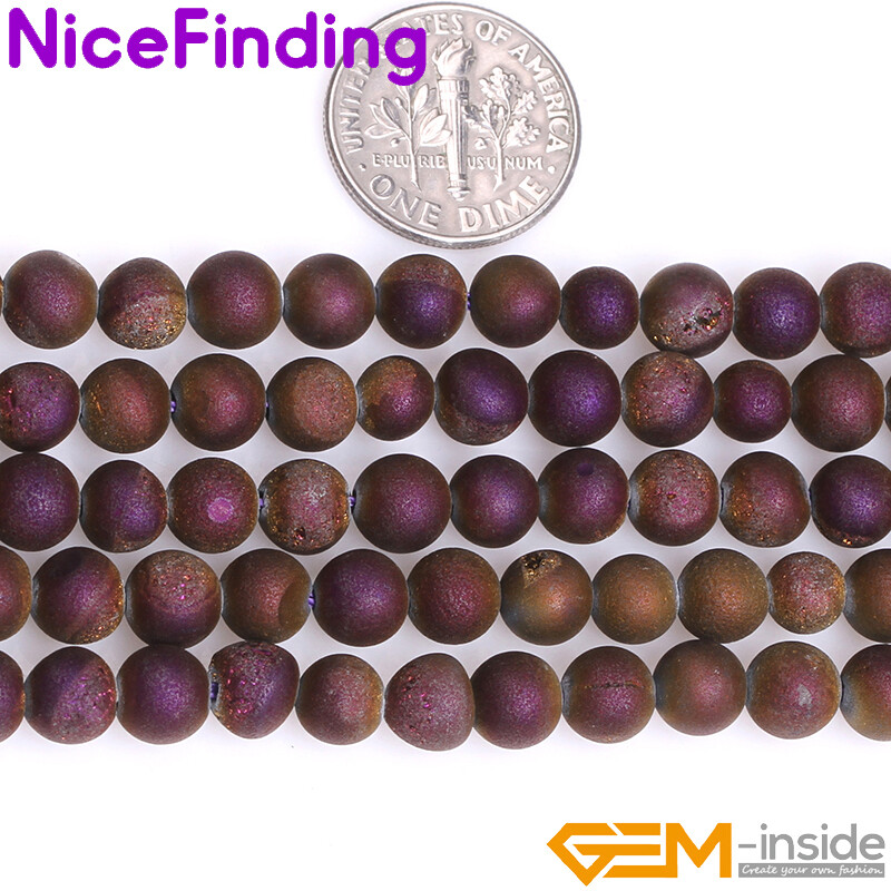 Agate Quartz Beads Druzy Stone Metallic Titanium Coated Jewelry Making 15’’