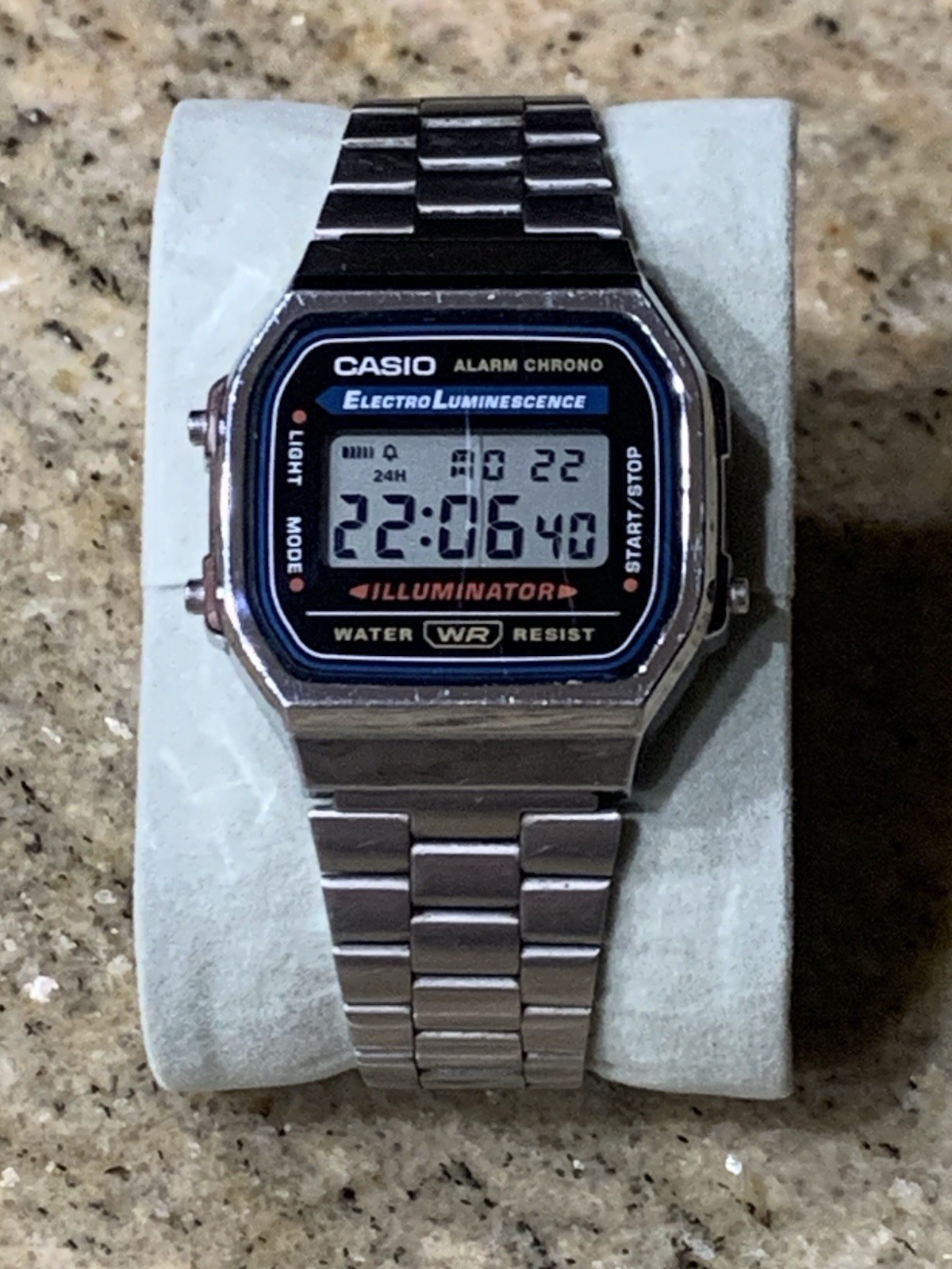 Casio A168 Illuminator Digital Watch Mens 36mm Silver Tone