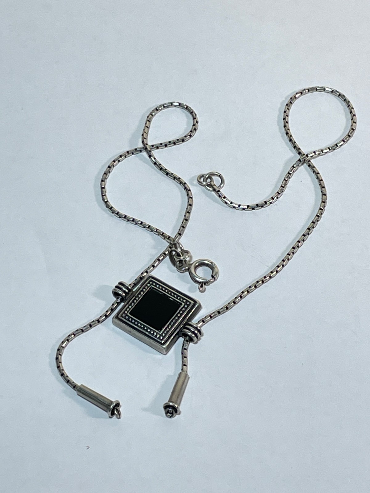 Vintage Unique Onyx 925 Sterling Silver Necklace 12.8g