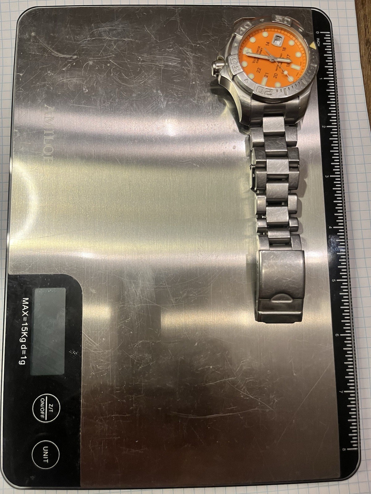 Victorinox Swiss Army 20 ATM 42mm Quartz 200m Orange Dial Date Diver SS
