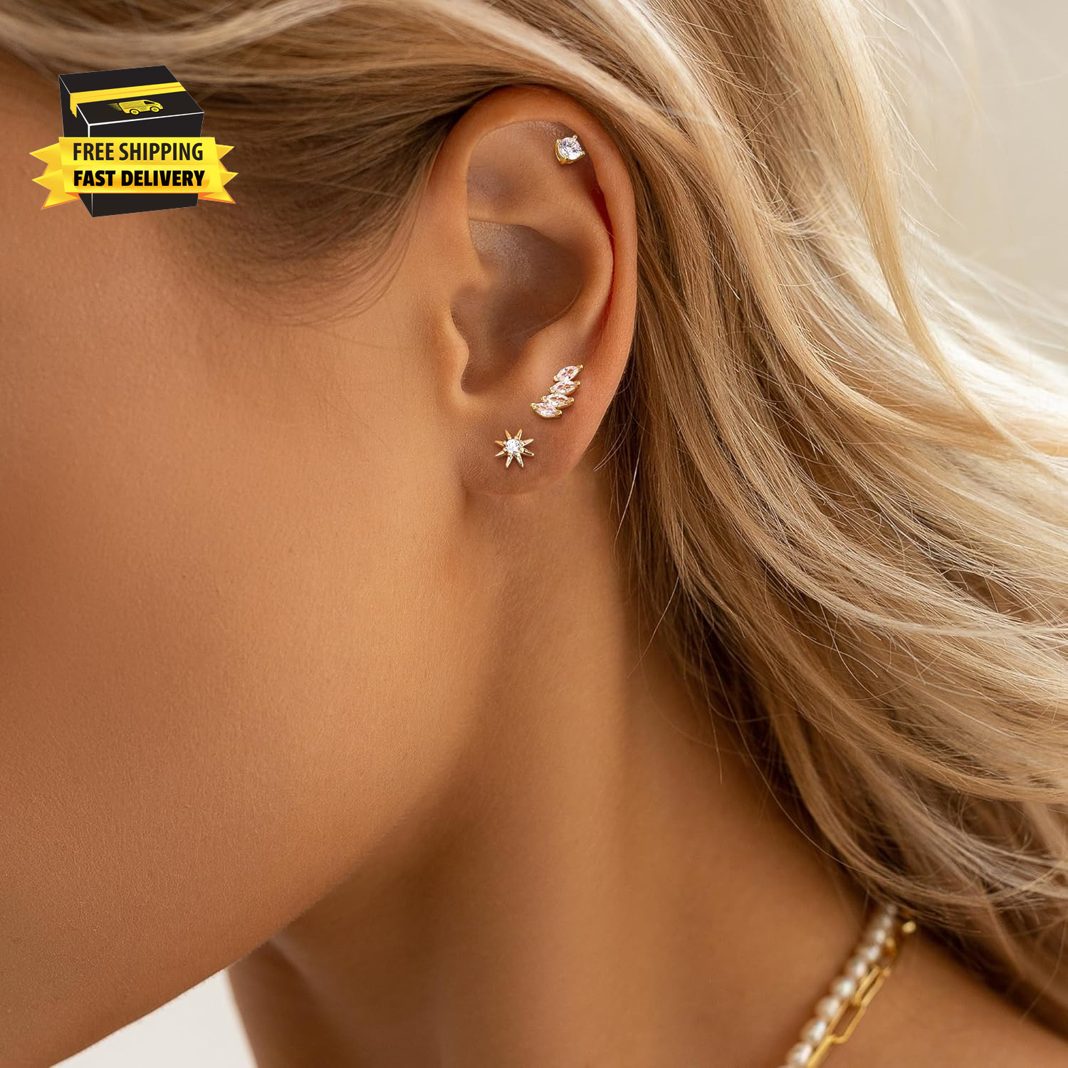 Flat Back Sterling Silver Earrings 14K Gold Plated Hypoallergenic Stud Earrings
