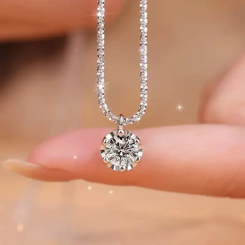 925 Sterling Silver Necklace Zircon Pendant Sparkling Necklace Clavicle Chain