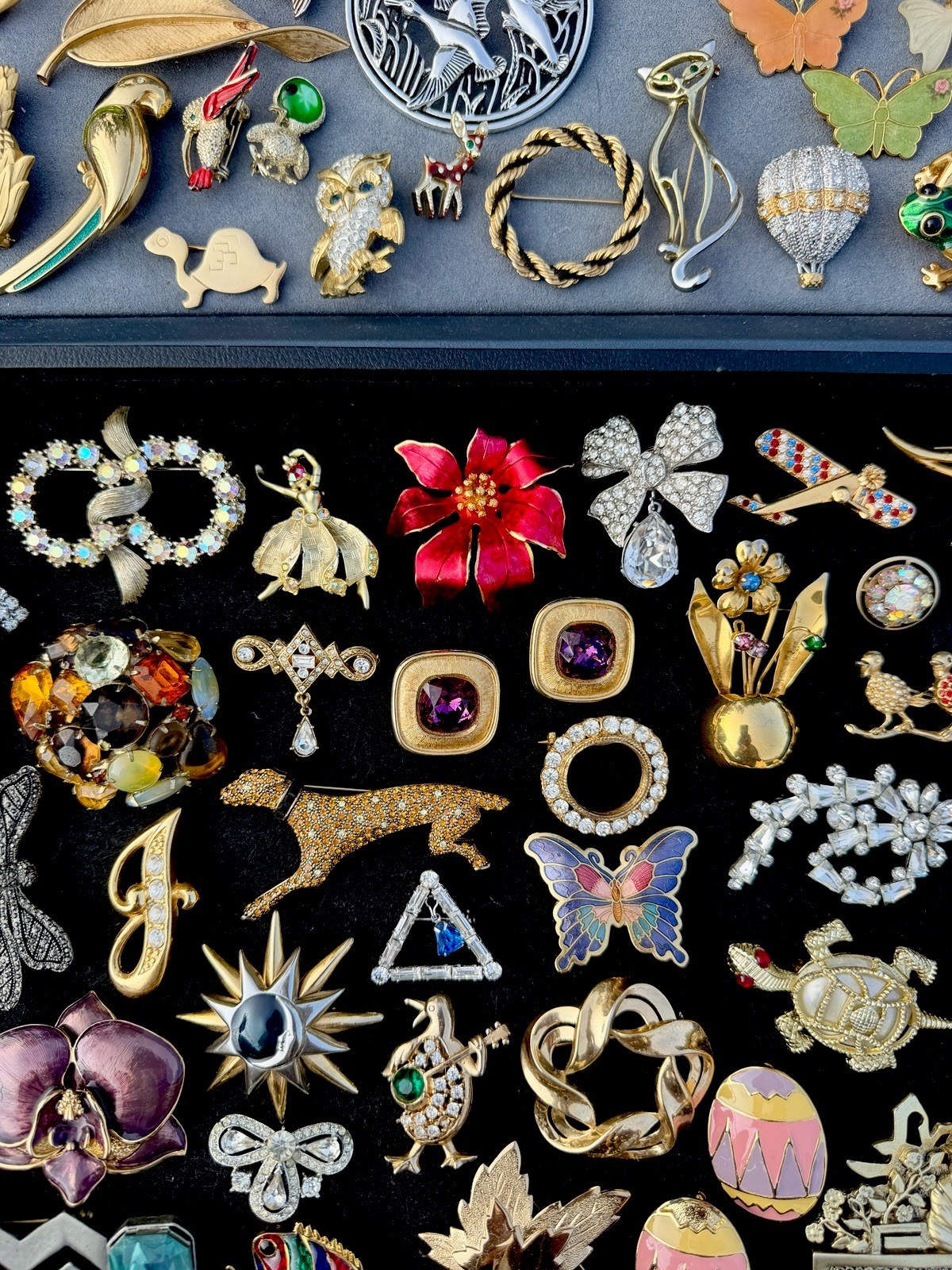 Vintage Large Brooch Pin Lot Rhinestone Enamel Colorful Signed Unsigned Mix 77p