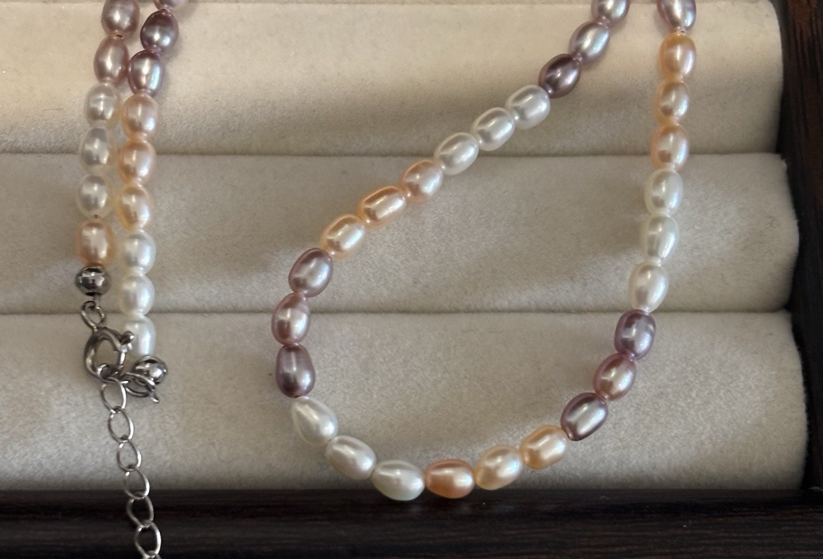 Multicolour Cultured Freshwater Rice Pearl Necklace | Cream Peach Lavender | #6