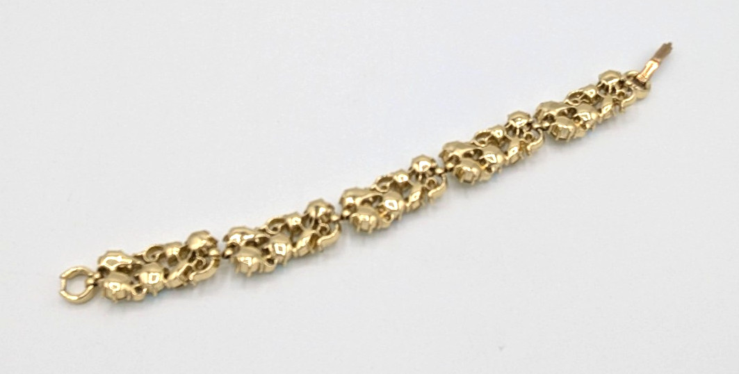 Vintage Lisner Jonquil Yellow Rhinestone Bracelet AB Crystal Gold Tone MCM