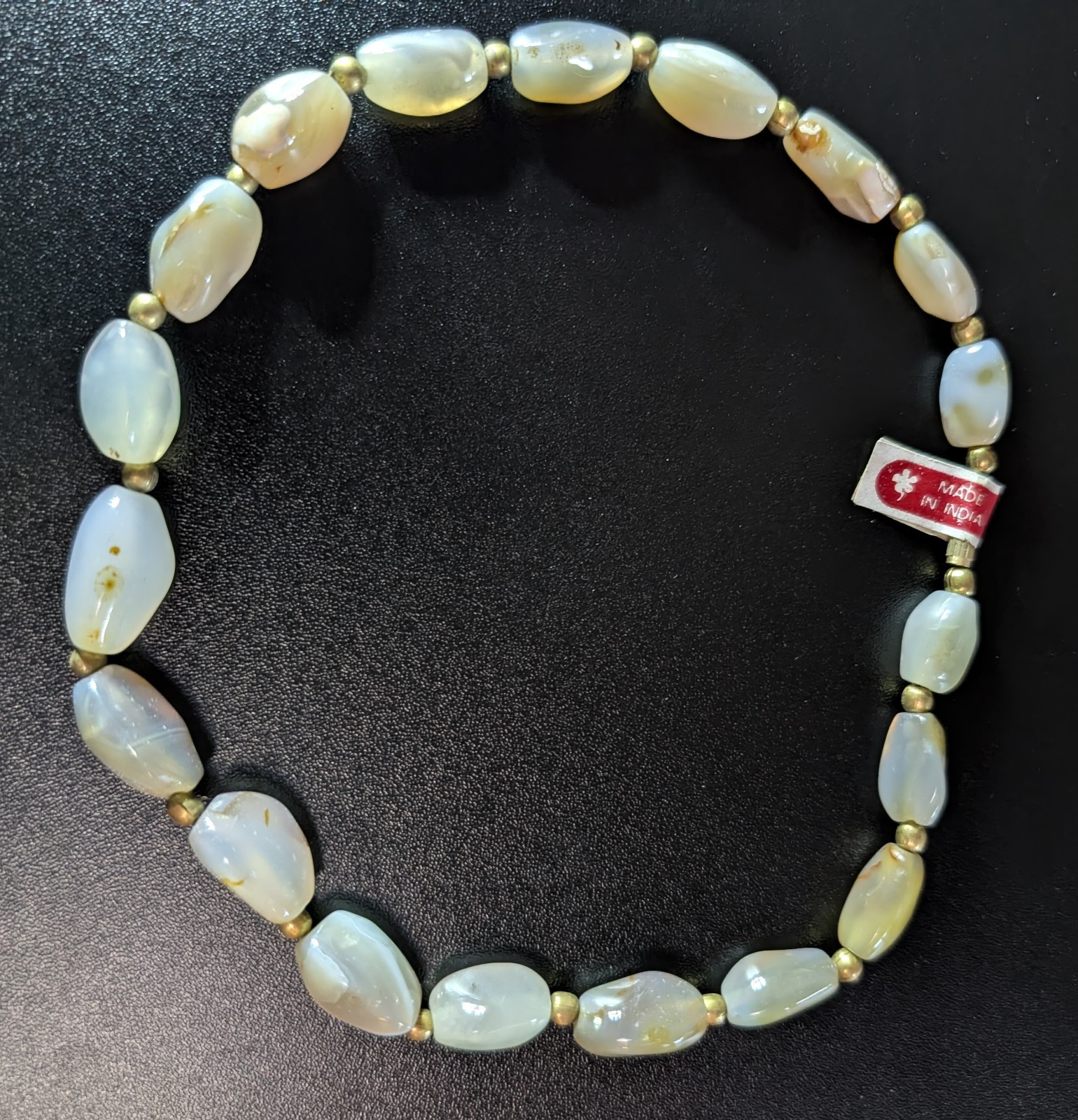 Vintage Natural Grey White Chalcedony Agate Nugget Bead Necklace Made in India