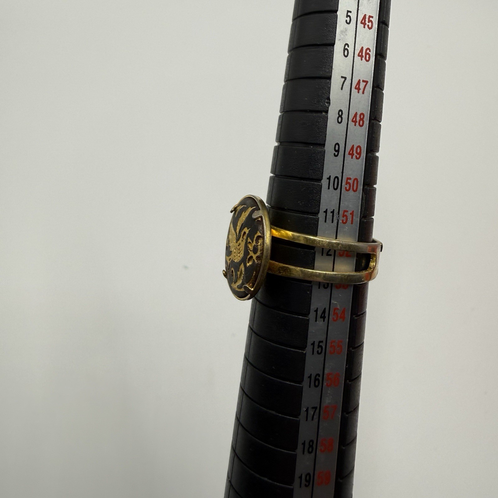 Vintage Toledo Damascene Bird Ring Gold Inlay Adjustable Statement Band