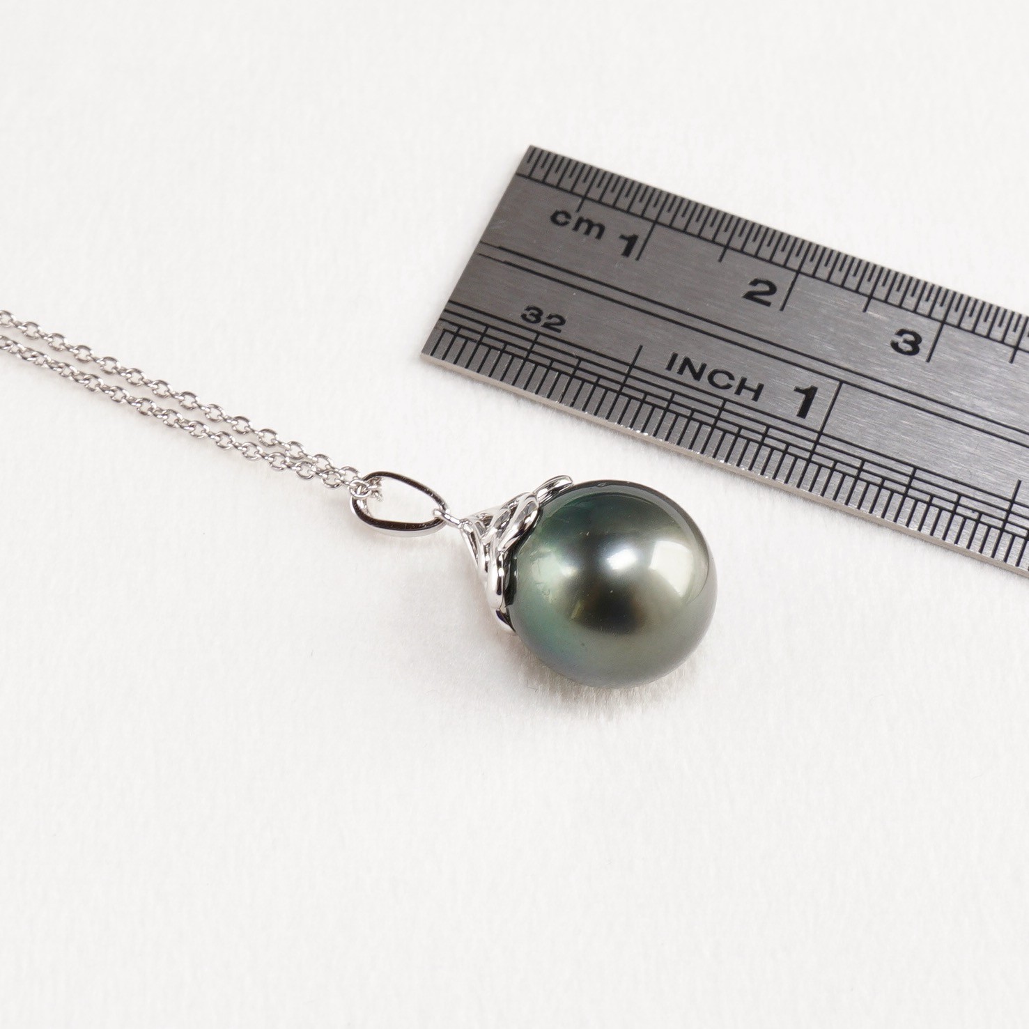 Big 12.3mm Black Green Drop Tahitian Pearl Pendant 925 Sterling Silver, 0.9″