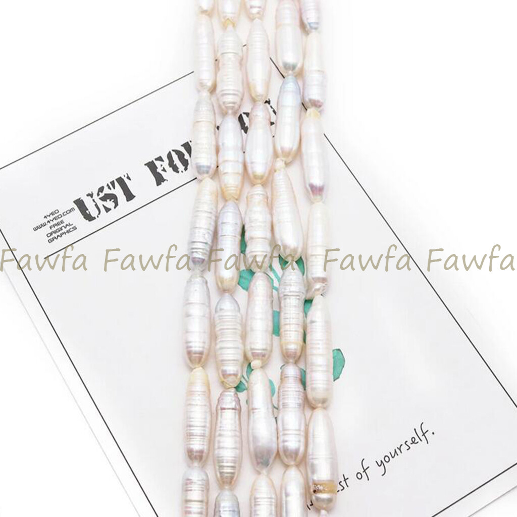 Natural 6x26mm Unique White Freshwater Baroque Long Biwa Pearl Loose Beads 15”