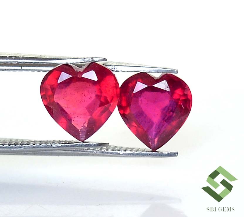 8×8 mm Natural Ruby Heart Shape Cut Pair 3.91 CTS Faceted Loose Gemstones GF