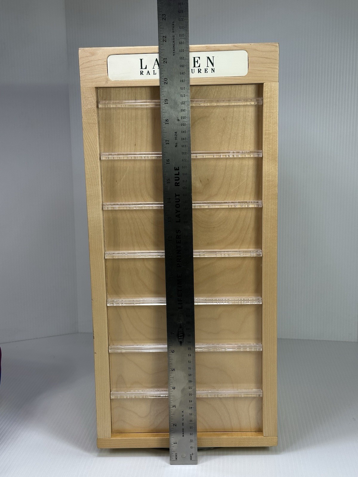 RALPH LAUREN WOOD TABLE COUNTER TOP JEWELRY EARRING STORE DISPLAY CASE 4 SIDED