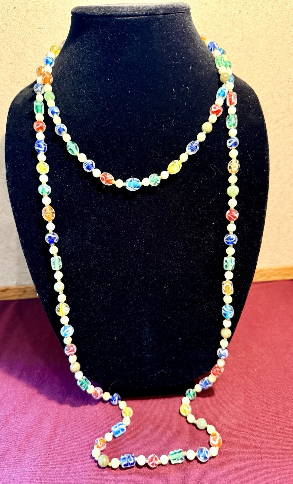 Vintage Murano Glass Bead Necklace 30” Multicolor Millefiori Venetian Art Glass