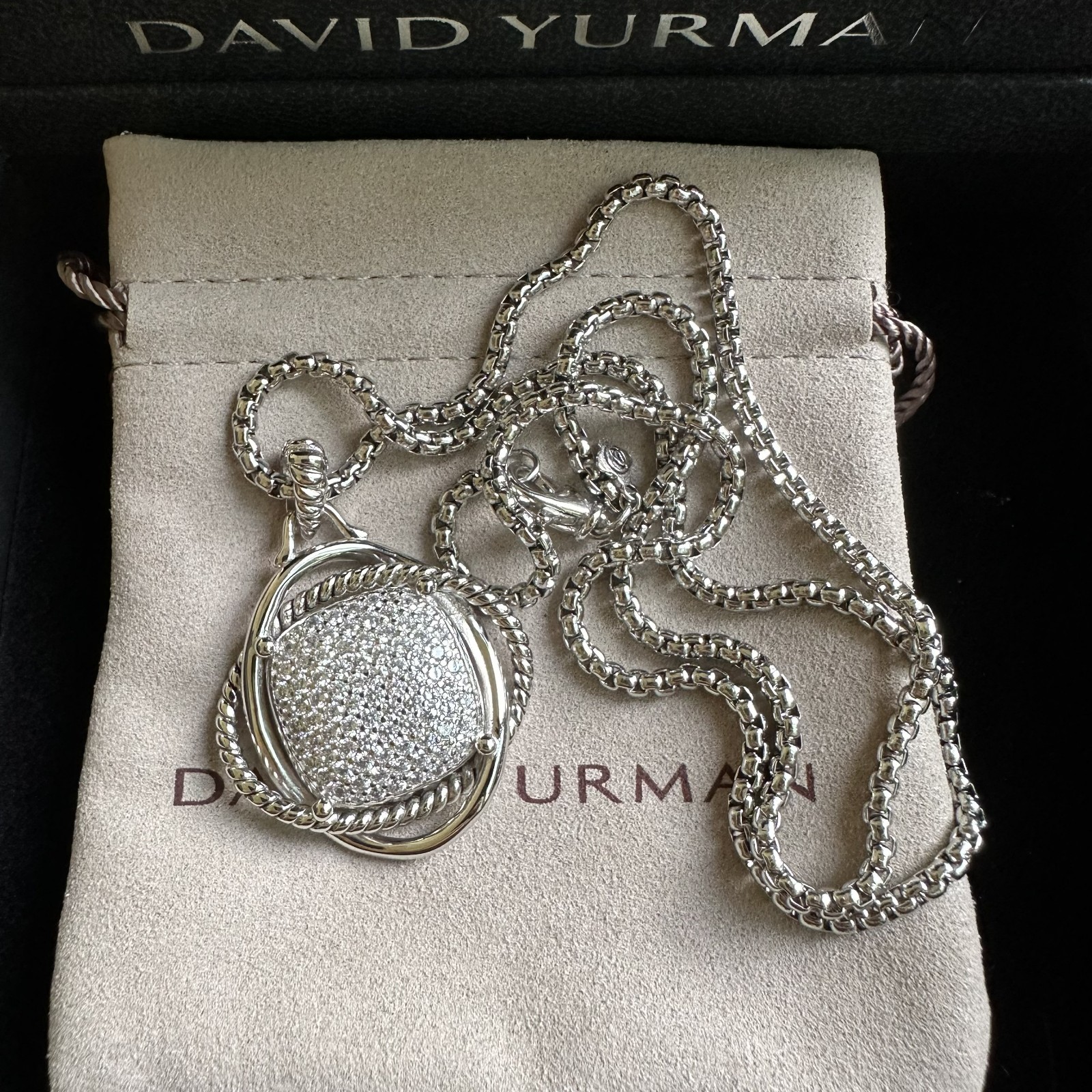 David Sterling Silver Crossover Pendant Necklace with Diamonds 19.6″