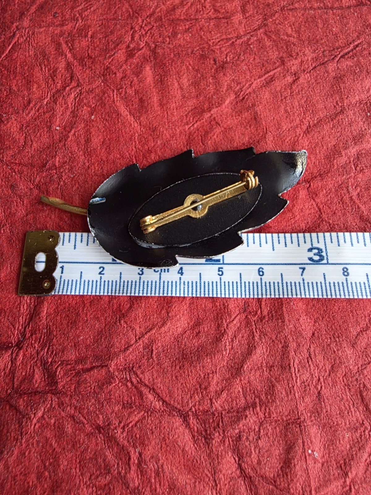 Vtg Pin Brooch Metal Enamel Enamelware Germany Leaf Ladybug Jewelry