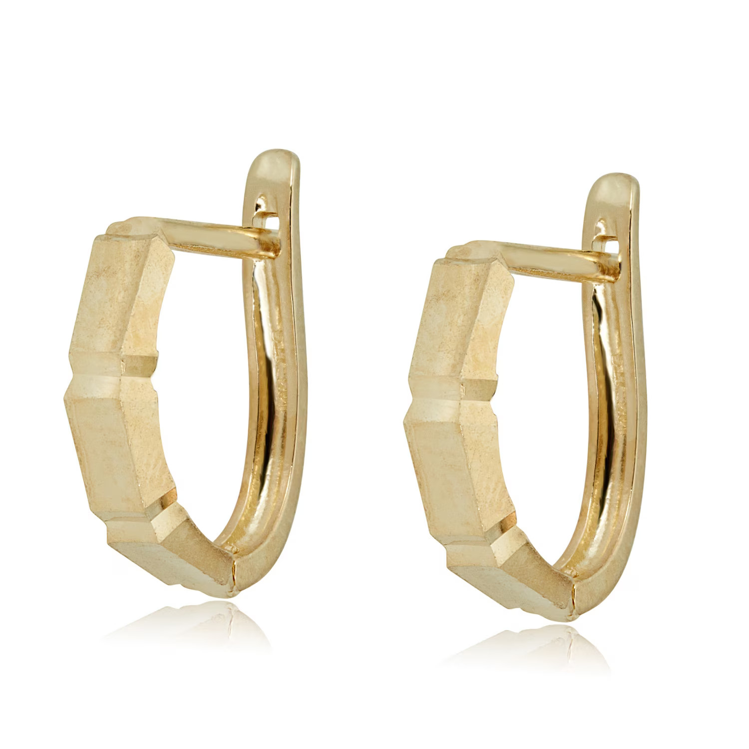 AVORA 10K Yellow Gold Brick Pattern Huggie Hoop Earrings