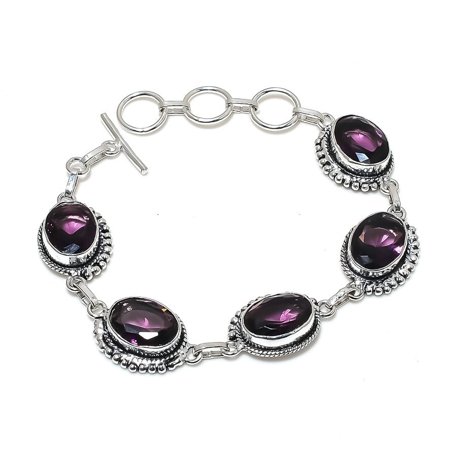 Purple Amethyst Gemstone Handmade 925 Sterling Silver Jewelry Bracelet Size 7-8″