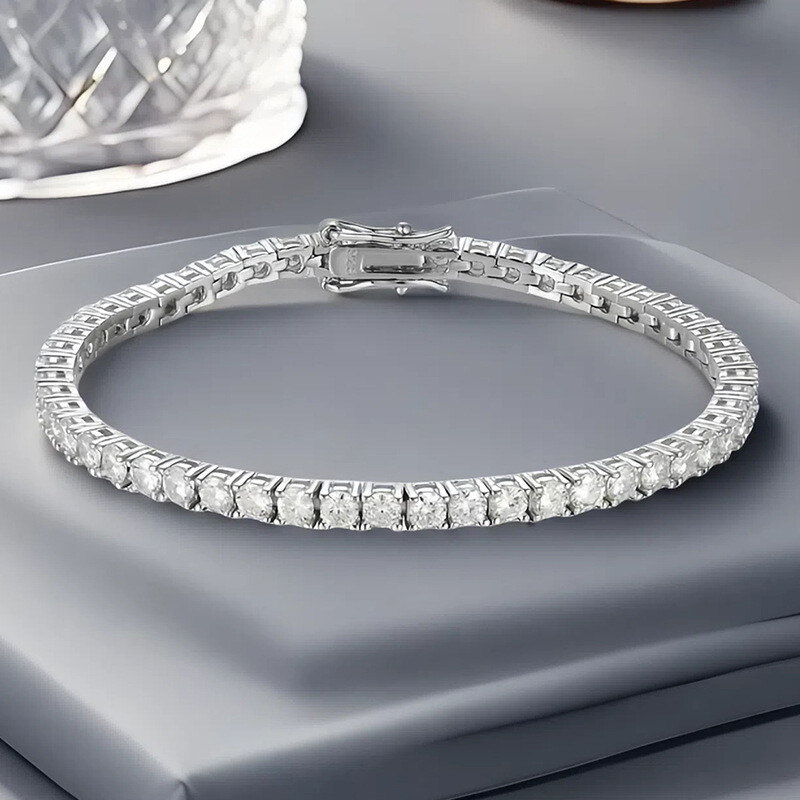 3mm Brilliant Cut Nature Zircon Tennis Chain Bracelet Women 925 Sterling Silver