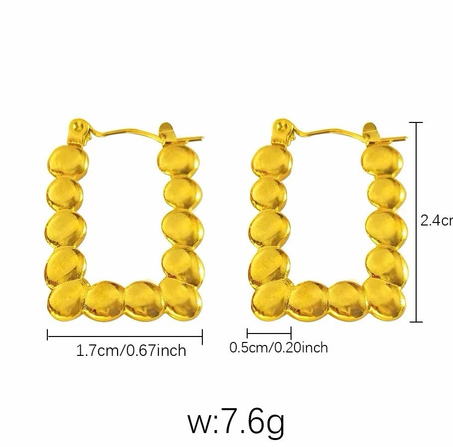 Gold Tone Square Hoop Earrings Latch Back Metal No Stone 2.4 cm