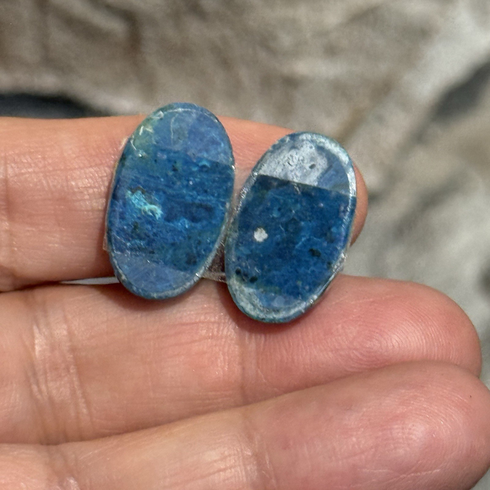 22.9ct 20.2×12.3×4.2mm Pair Of Rare Dark Blue Shattuckite Oval Cabochons Gems