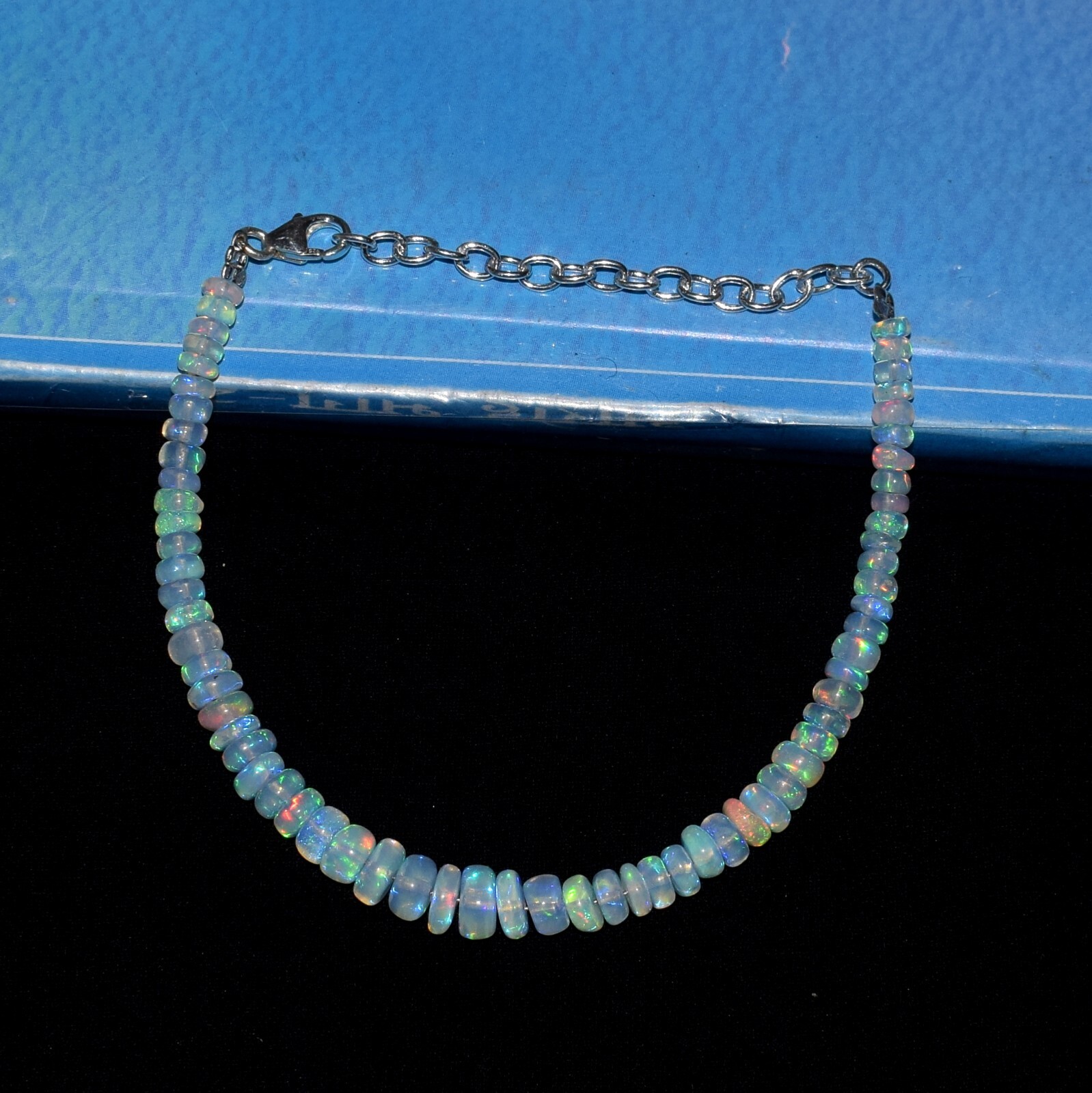 New 6.5″ Beads Bracelet 925 Sterling Silver Natural Ethiopian Fire Opal Gemstone
