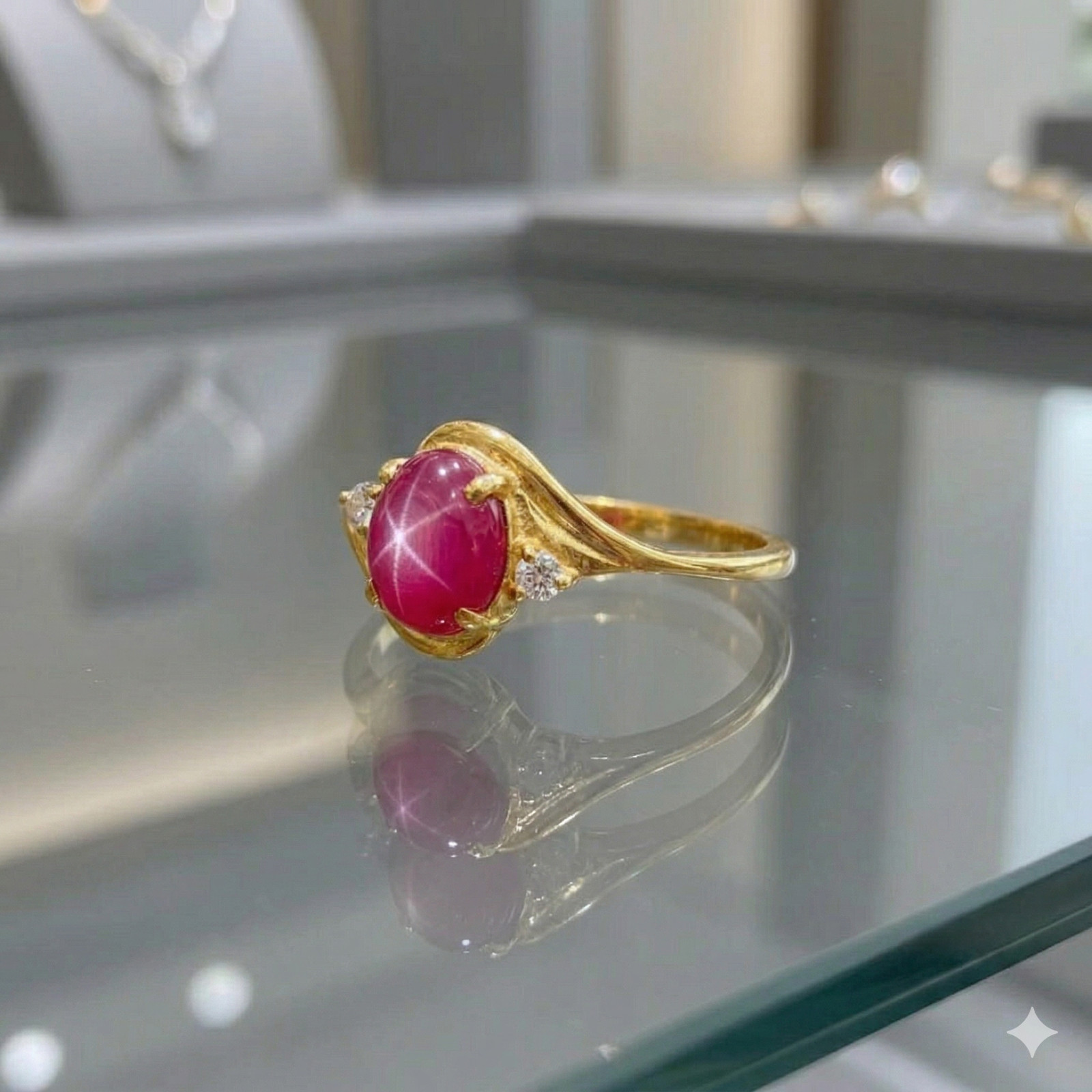 Lindy Pink Star Ruby Ring 925 Sterling Silver, 6 Rays Star Sapphire Ring