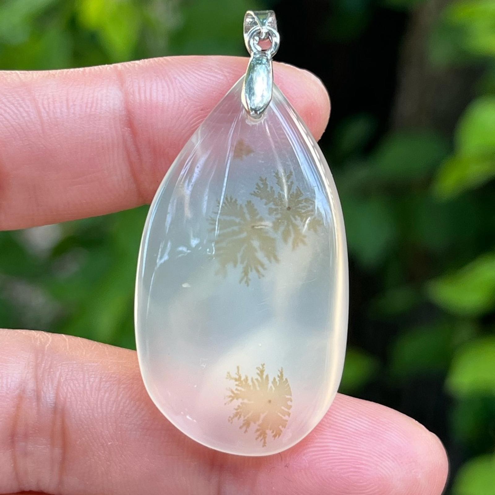 Sterling silver clear dendritic flower agate pendant