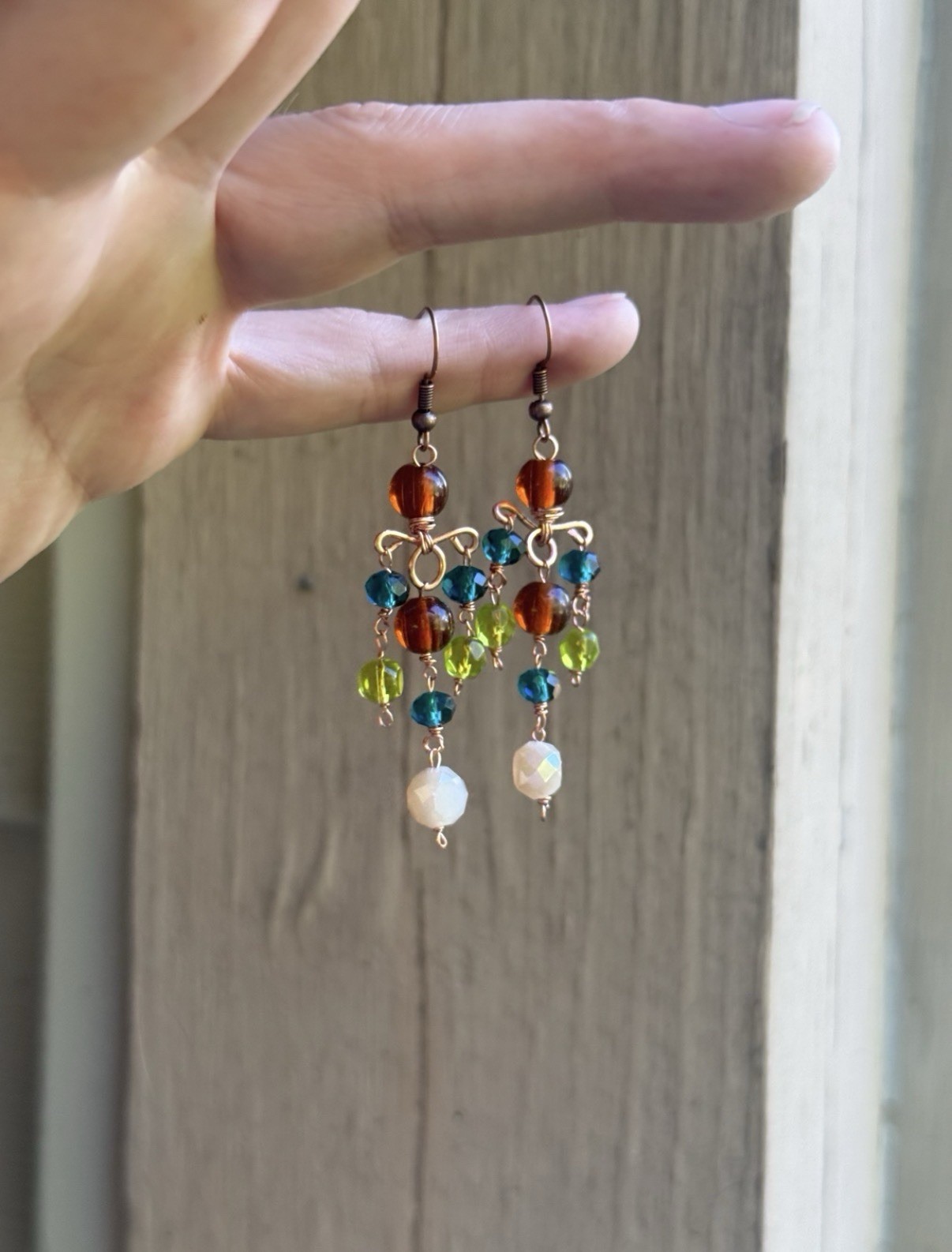 Handmade Copper Wire Dangle Earrings Western Boho Beaded Statement Jewelry