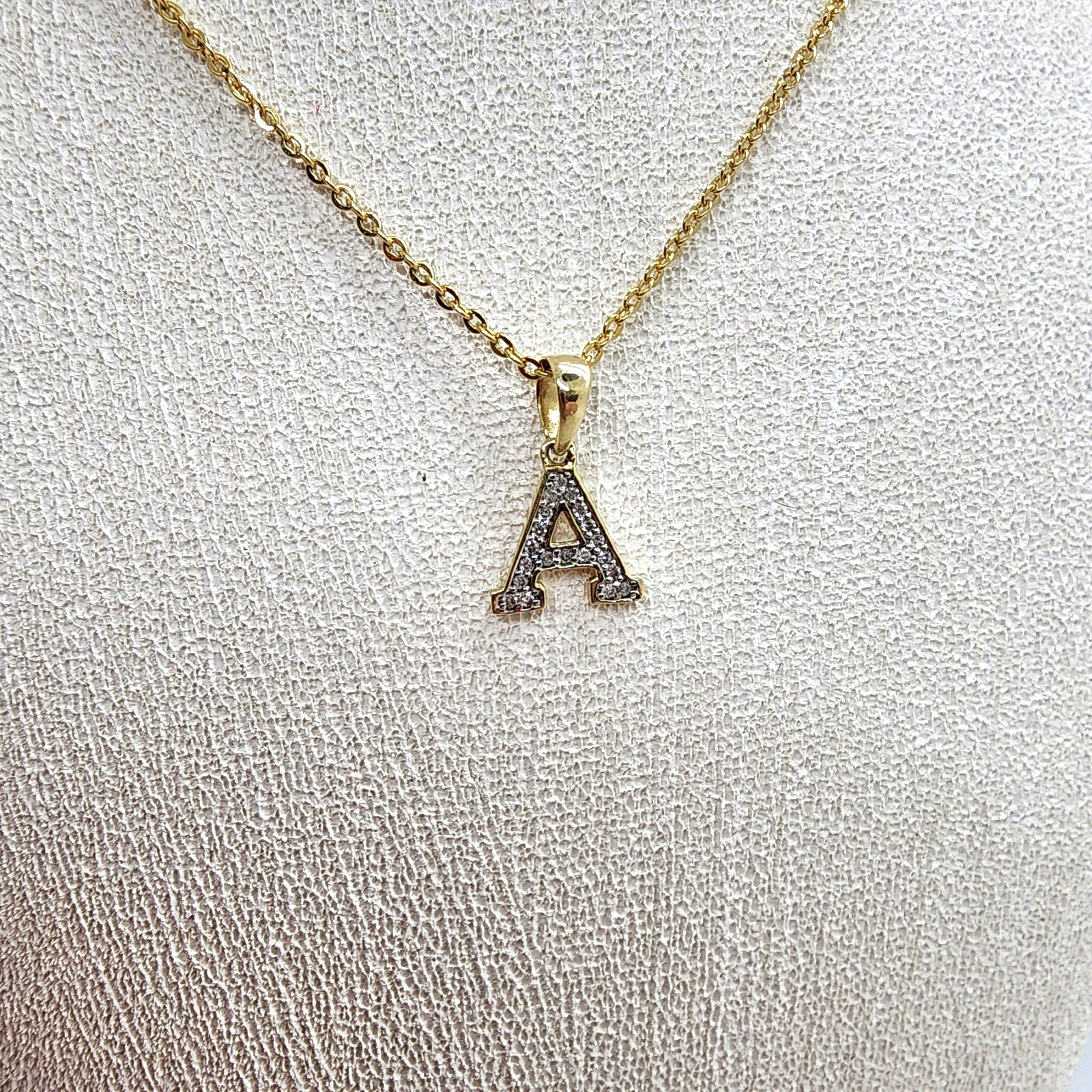 10K Yellow Gold Initial “A” Charm 0.10CTW Diamond Letter Pendant – w/o Chain