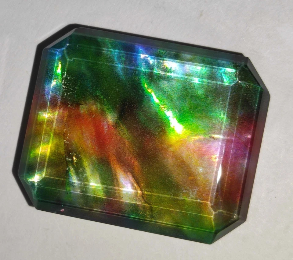 72.70 Ct Ammolite Emerald Cut Opal-Like Organic Loose Natural Doublet Gemstone