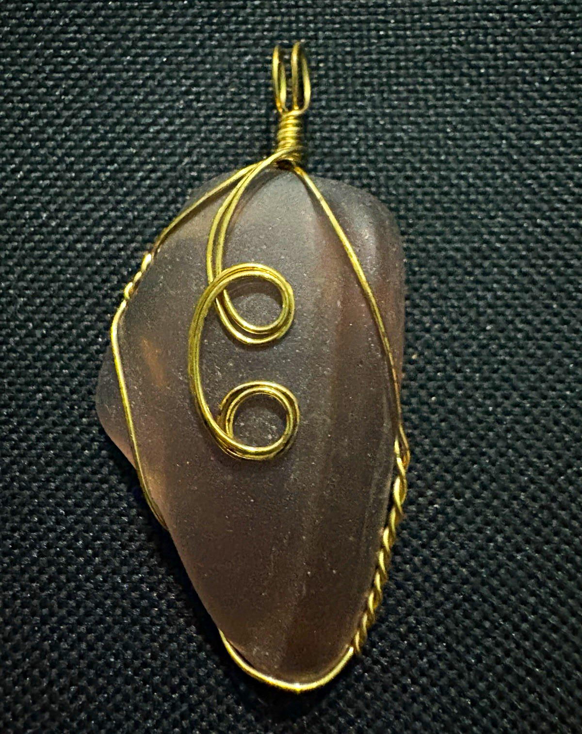Brown Sea Glass Wire Wrapped Charm Pendant, Freeform Asymmetrical, 1 Stone