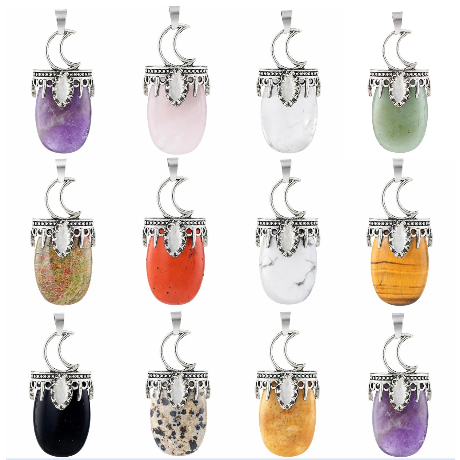 6PCS Healing Crystal Crescent Moon Pendant for DIY Jewelry Making Wholesales