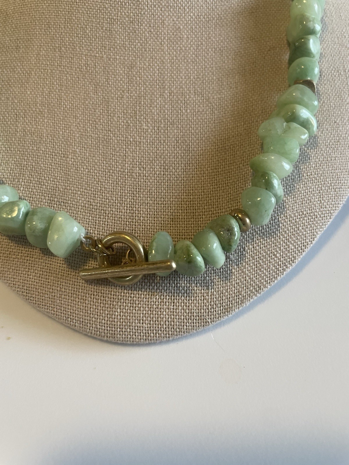 Amazonite Chip Bead Necklace Toggle Front Mint Green Stone 19” Chunky Boho