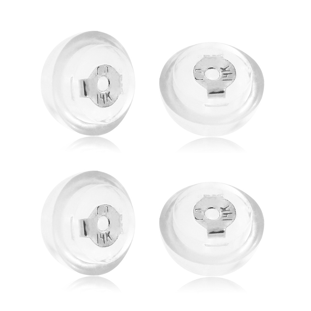 Earring Backs Soft Clear Silicone and 14k White Gold Small 2 Pairs (4 pieces)