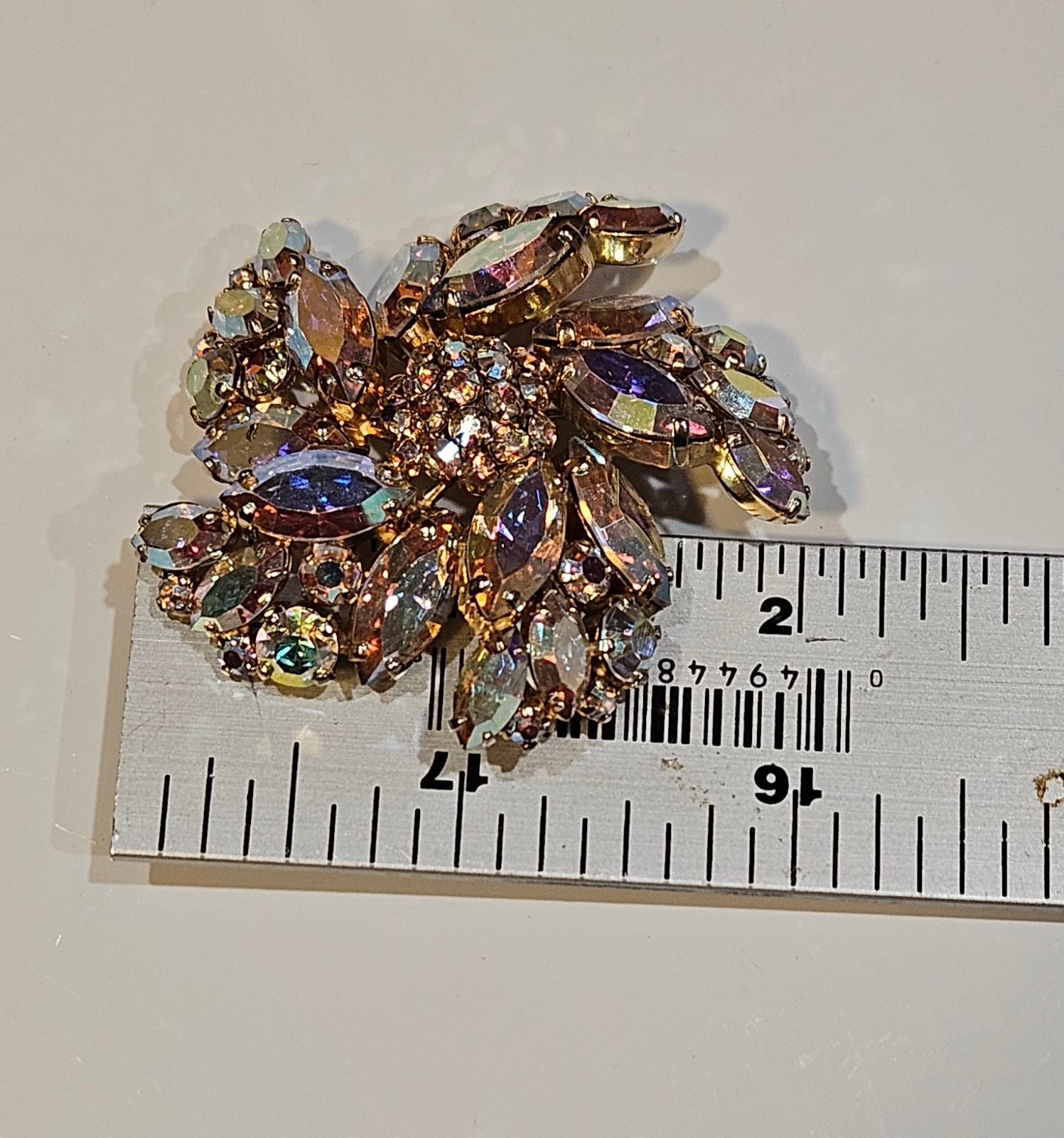Sherman Aurora Borealis crystal 2″ Brooch signed vintage
