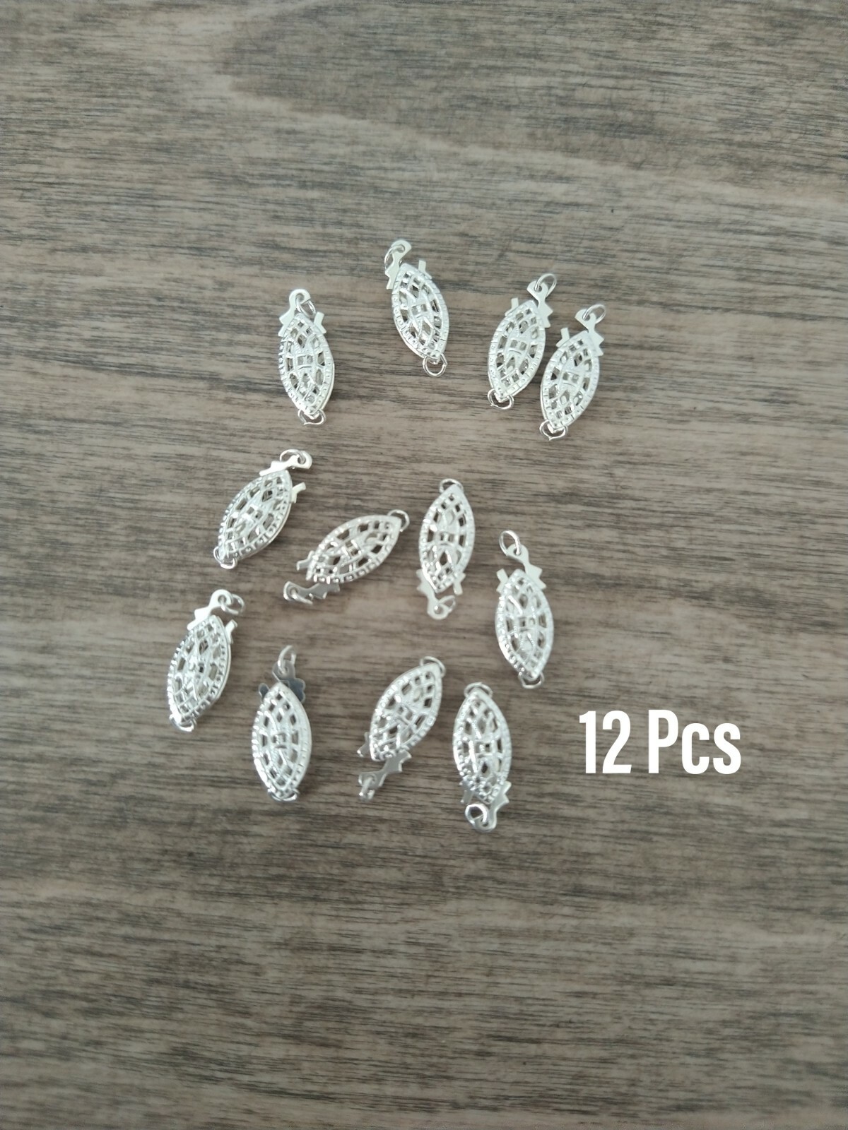 Pkg of 12 Pcs Sterling Silver (925) Oval Filigree Clasp Findings 6mm x 15mm