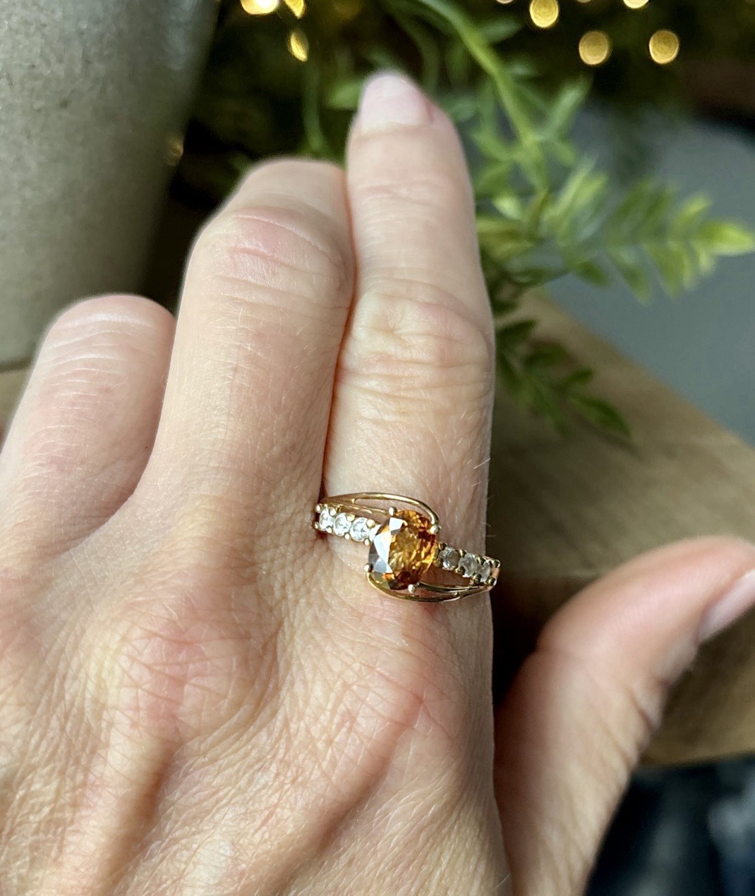 Beautiful Citrine & Diamond Ring in 10k Solid Gold, Size 9.5, Signed ISG