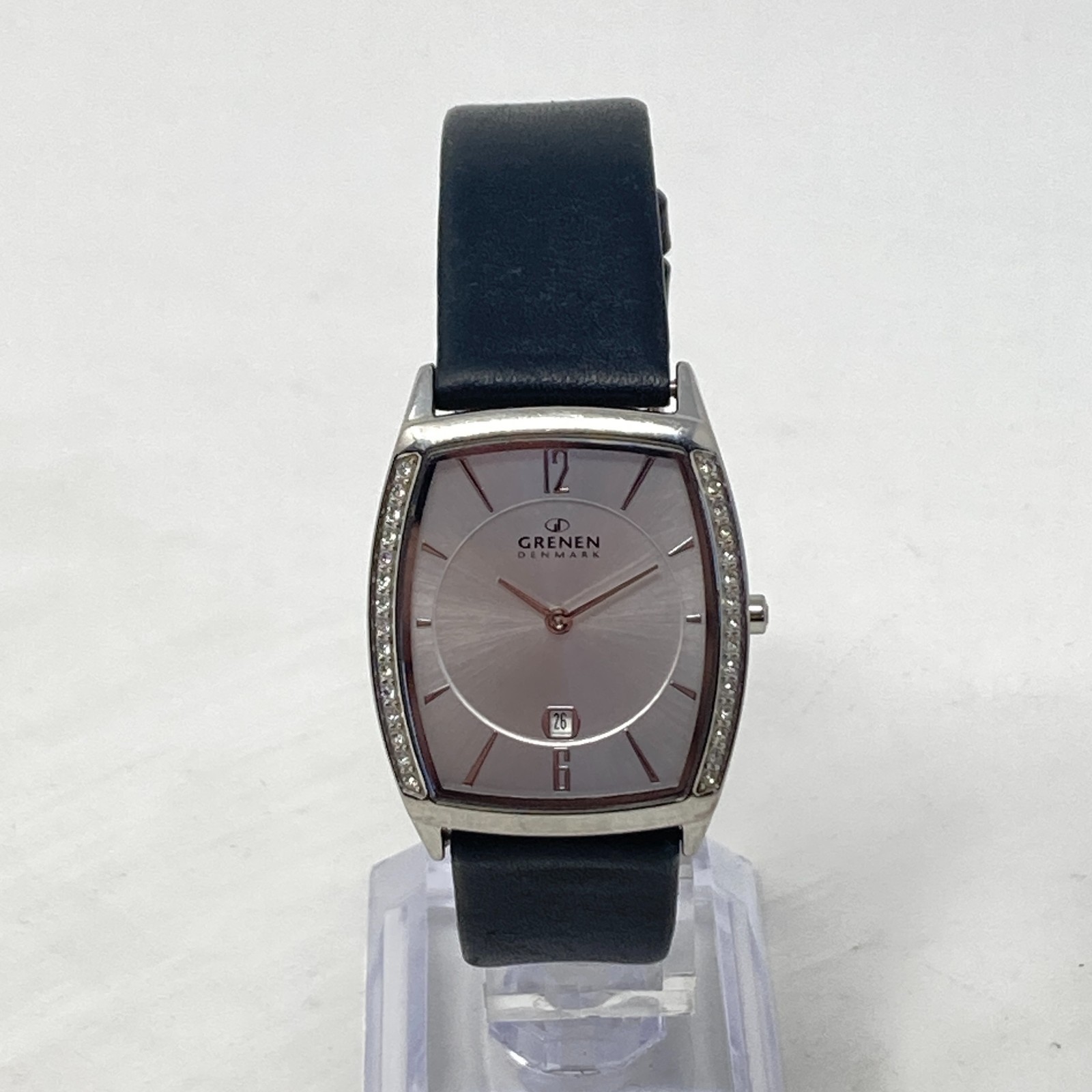 Skagen Grenen Watch Women 29mm Silver Tone Date Crystals Leather New Battery
