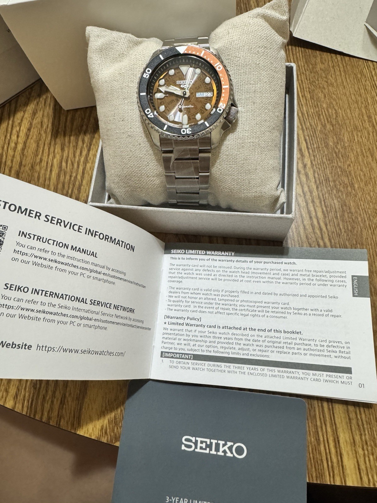 Seiko 5 Sports Automatic Diver Watch Brown Dial Steel Bracelet 100m Day/Date